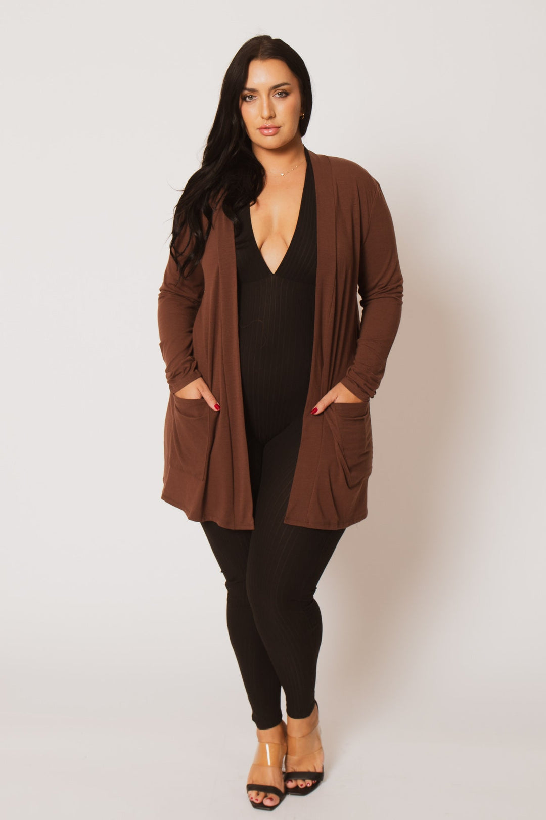 ZENANA Sweaters & Cardigans Plus Size Clara Cardigan  - Brown