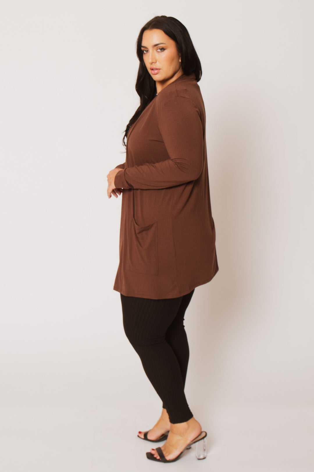 ZENANA Sweaters & Cardigans Plus Size Clara Cardigan  - Brown