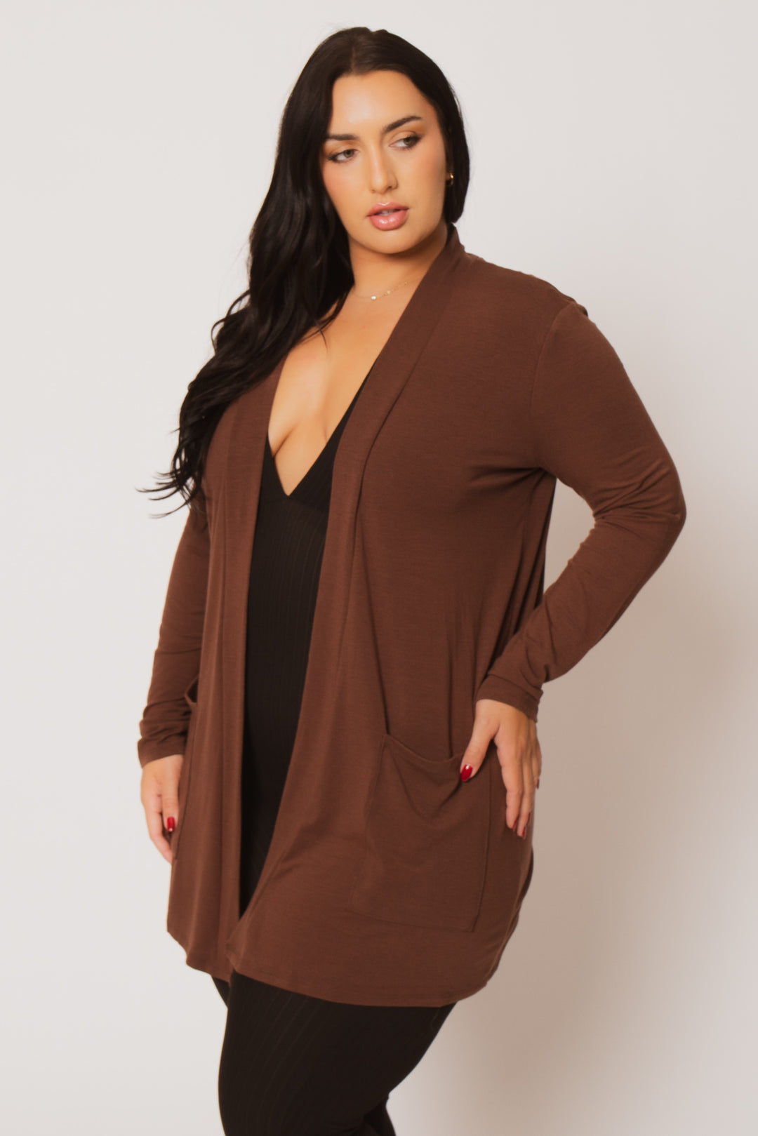 ZENANA Sweaters & Cardigans Plus Size Clara Cardigan  - Brown