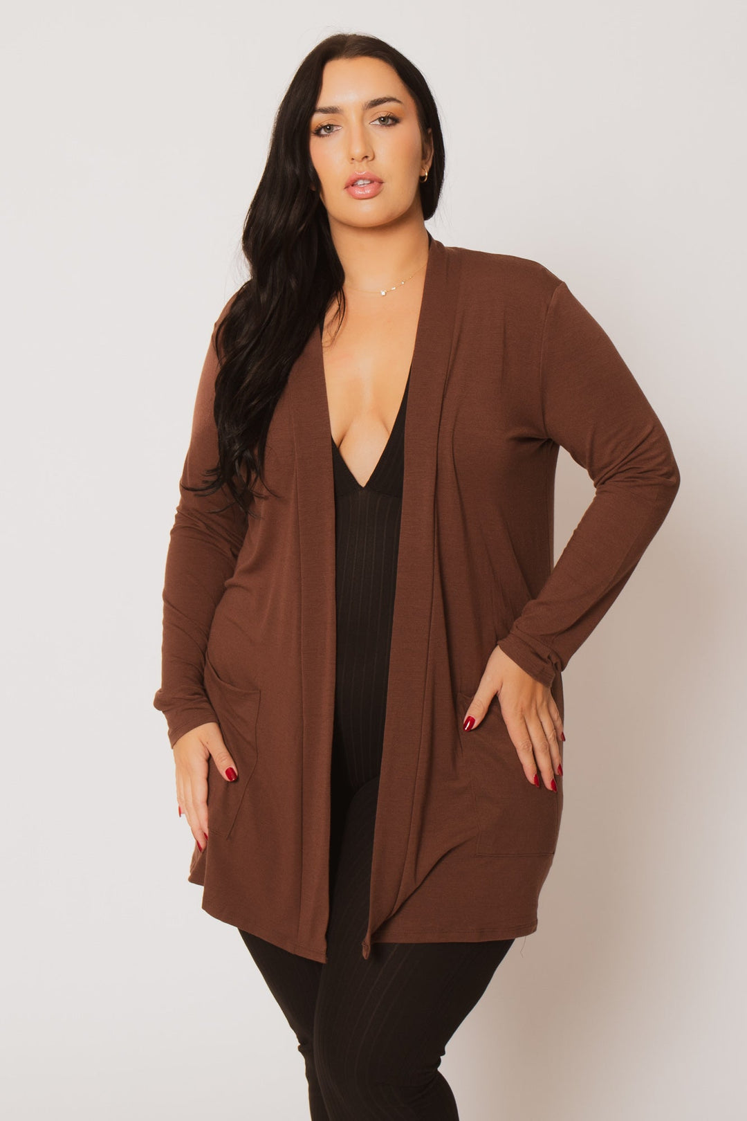 ZENANA Sweaters & Cardigans Plus Size Clara Cardigan  - Brown