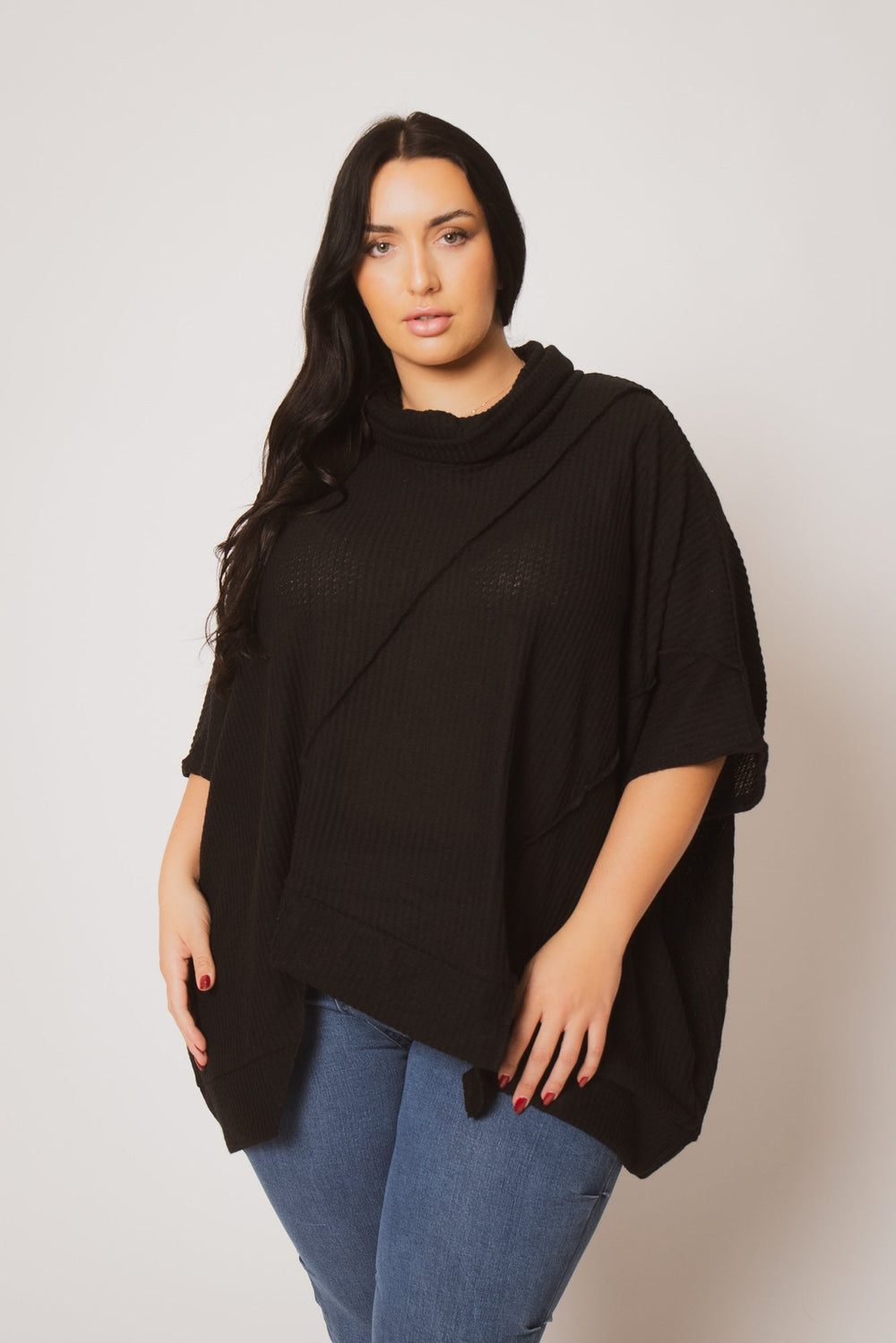 Oddi Sweaters & Cardigans Plus Size Cozy Drift Poncho - Black