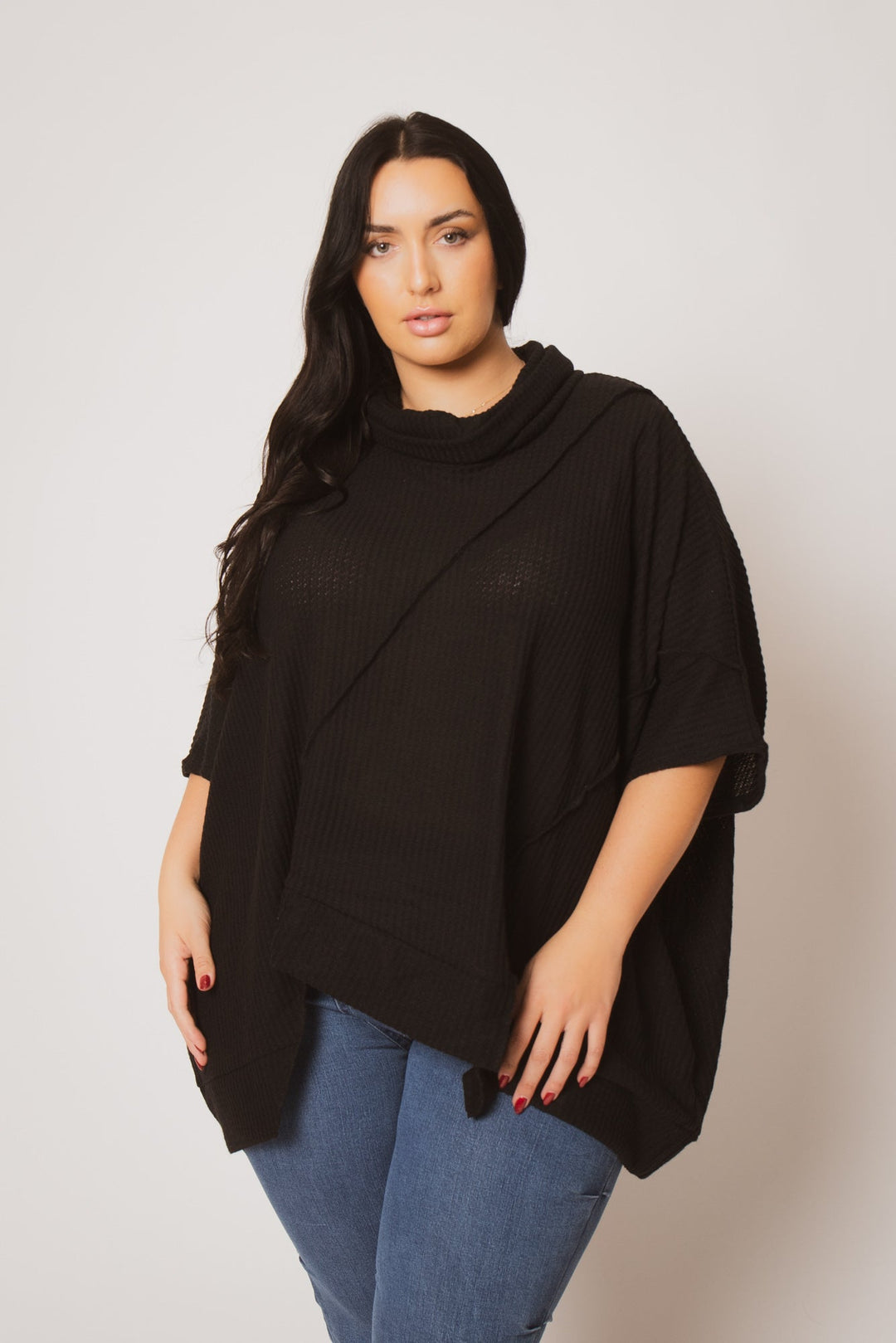 Oddi Sweaters & Cardigans Plus Size Cozy Drift Poncho - Black