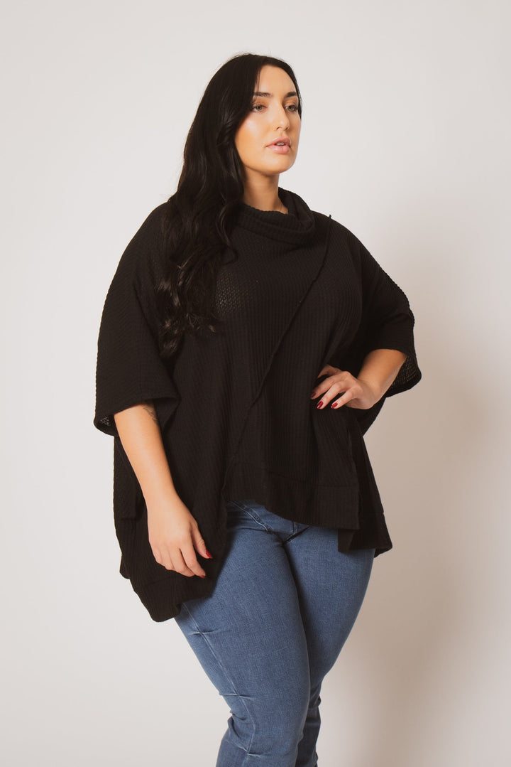 Oddi Sweaters & Cardigans Plus Size Cozy Drift Poncho - Black