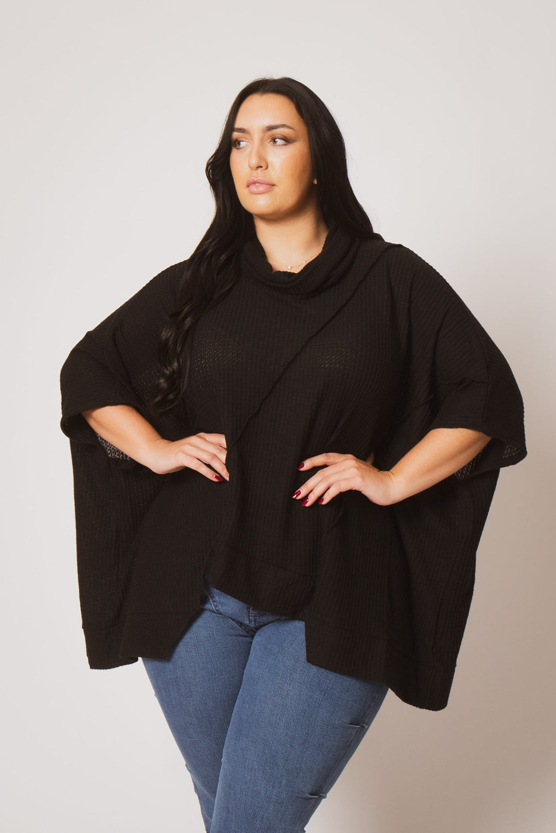 Oddi Sweaters & Cardigans Plus Size Cozy Drift Poncho - Black