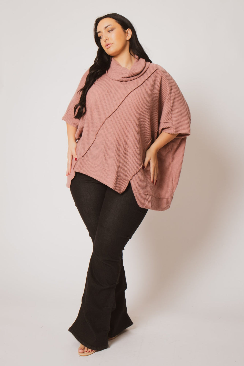 Oddi Sweaters & Cardigans Plus Size Cozy Drift Poncho - Mauve