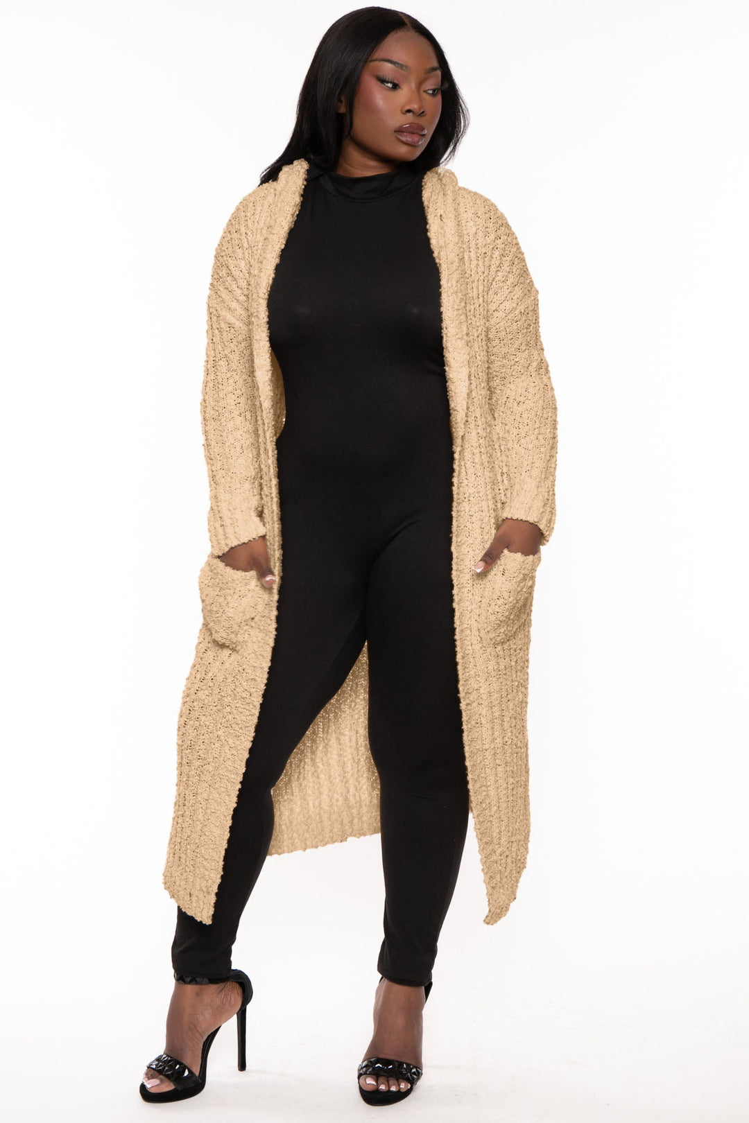 Sweet Generis Sweaters & Cardigans 1X/2X / Taupe Plus Size  Cozy Hoodie Popcorn Duster Cardigan -Taupe