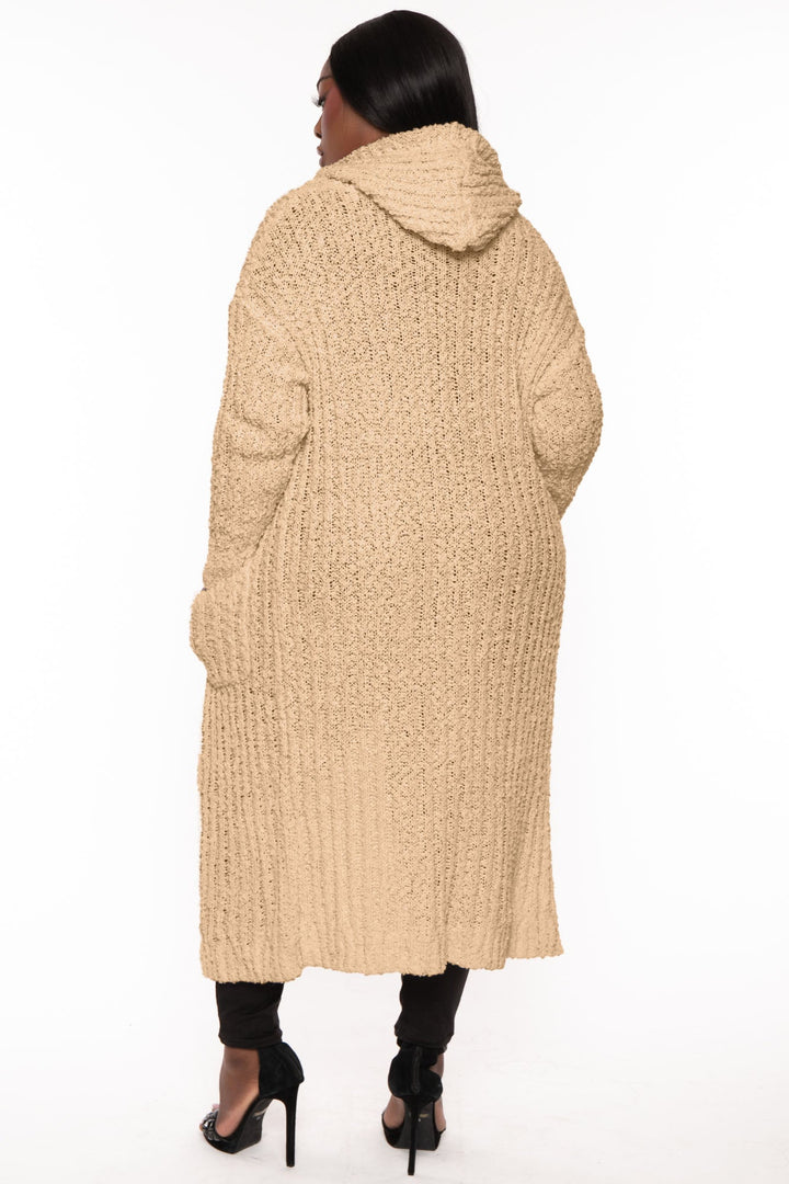 Sweet Generis Sweaters & Cardigans Plus Size  Cozy Hoodie Popcorn Duster Cardigan -Taupe