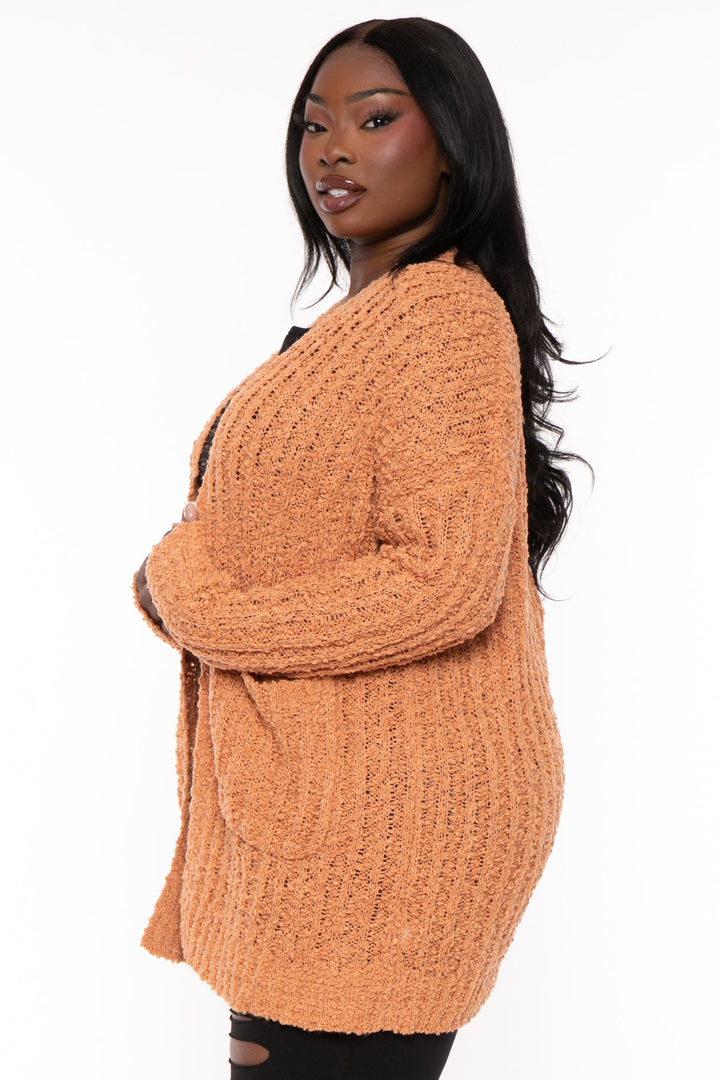 Sweet Generis Sweaters & Cardigans Plus Size Cozy Popcorn Cardigan - Peach