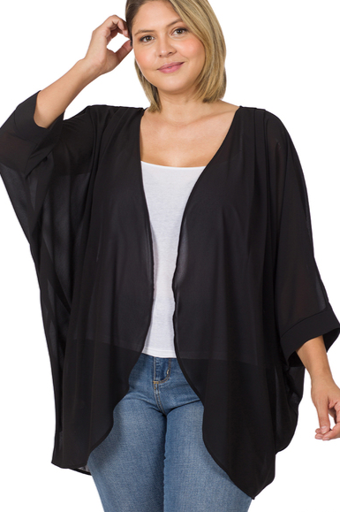 Zenana Sweaters & Cardigans Plus Size Cozy Vibes Chiffon Cardigan - Black