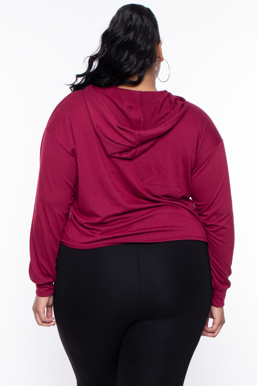 Curvy Sense Sweaters & Cardigans Plus Size Essential Cropped Hoodie - Burgundy
