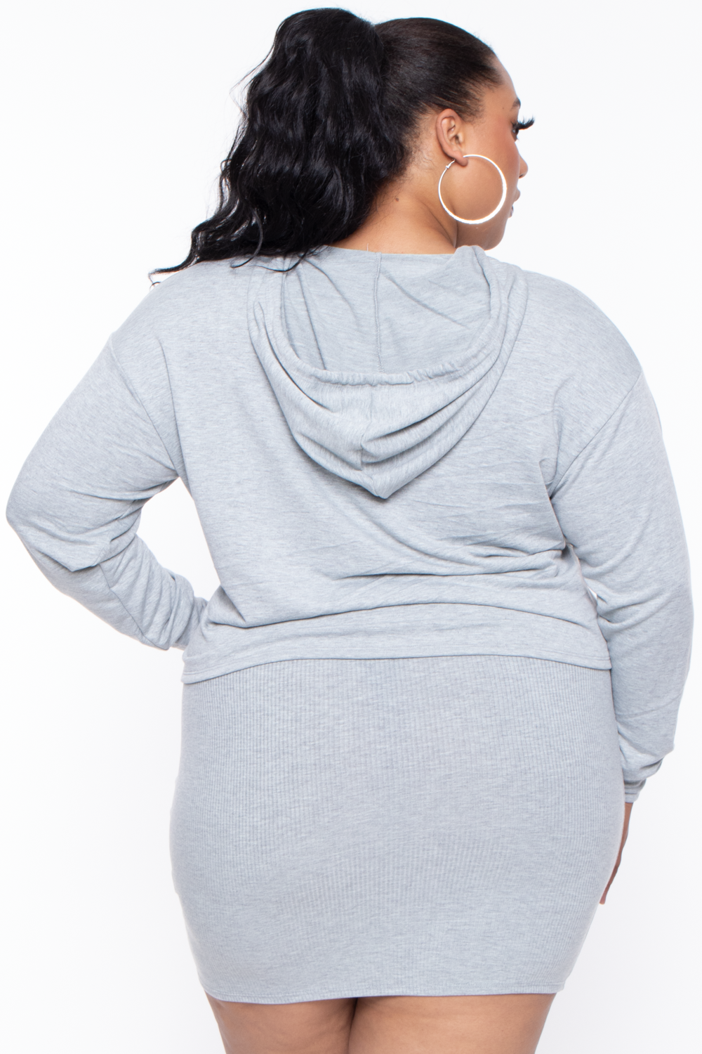 Curvy Sense Sweaters & Cardigans Plus Size Essential Cropped Hoodie - Heather Grey