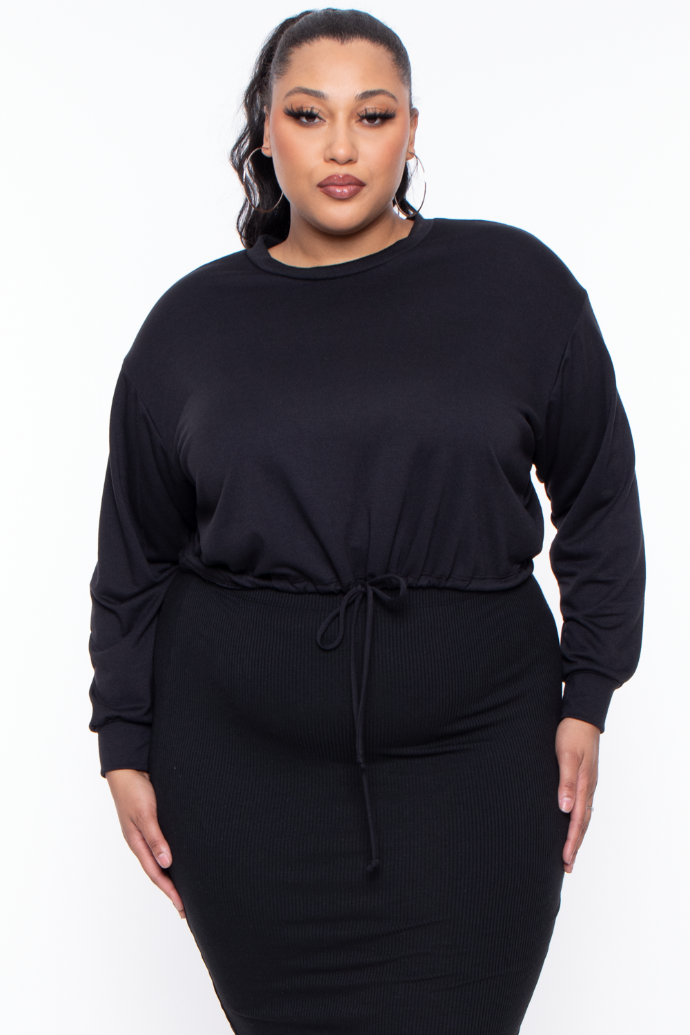 Curvy Sense Sweaters & Cardigans 1X / Black Plus Size Essential Cropped Pullover Sweatshirt - Black