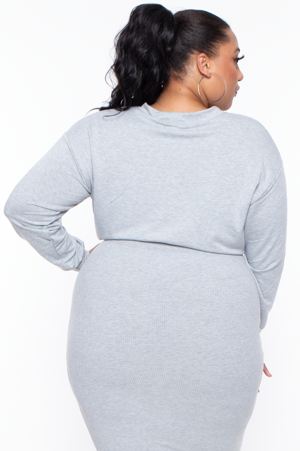 Curvy Sense Sweaters & Cardigans Plus Size Essential Cropped Pullover Sweatshirt - Heather Grey