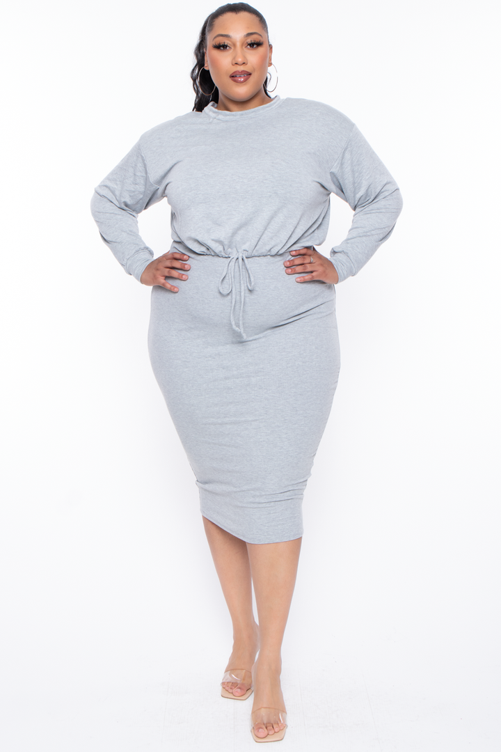 Curvy Sense Sweaters & Cardigans Plus Size Essential Cropped Pullover Sweatshirt - Heather Grey