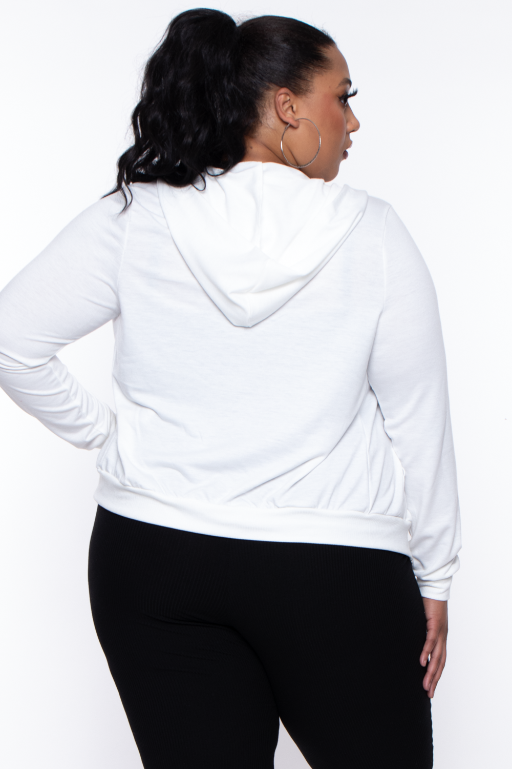 Curvy Sense Sweaters & Cardigans Plus Size Essential Cropped Zip-Up Hoodie - Ivory