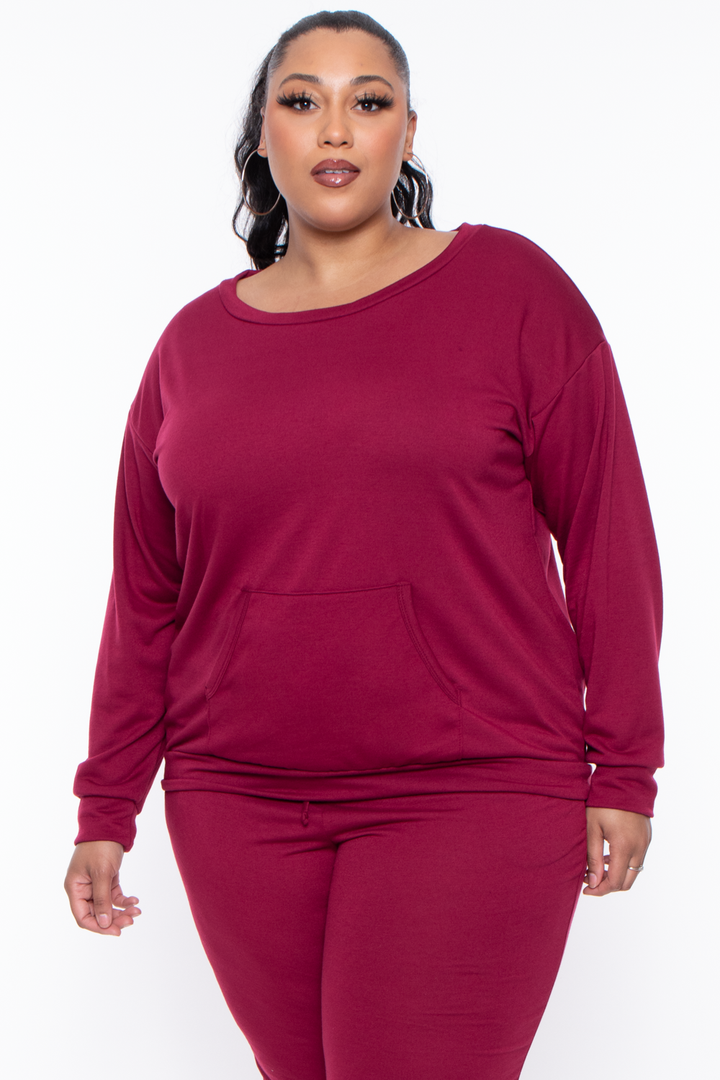 Curvy Sense Sweaters & Cardigans 1X / Burgundy Plus Size Essential Sweatshirt Pullover - Burgundy