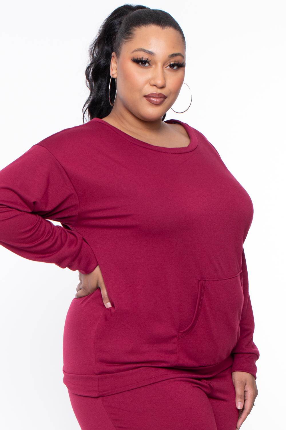 Curvy Sense Sweaters & Cardigans Plus Size Essential Sweatshirt Pullover - Burgundy