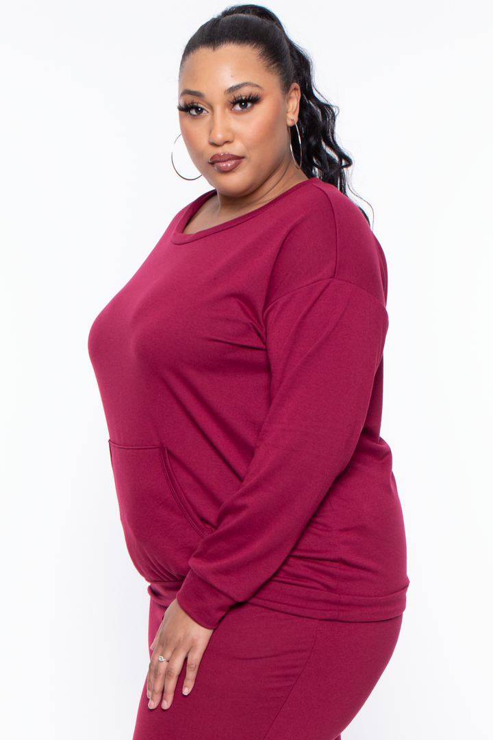 Curvy Sense Sweaters & Cardigans Plus Size Essential Sweatshirt Pullover - Burgundy