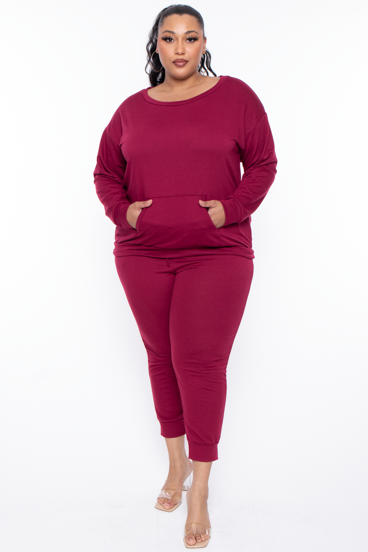 Curvy Sense Sweaters & Cardigans Plus Size Essential Sweatshirt Pullover - Burgundy