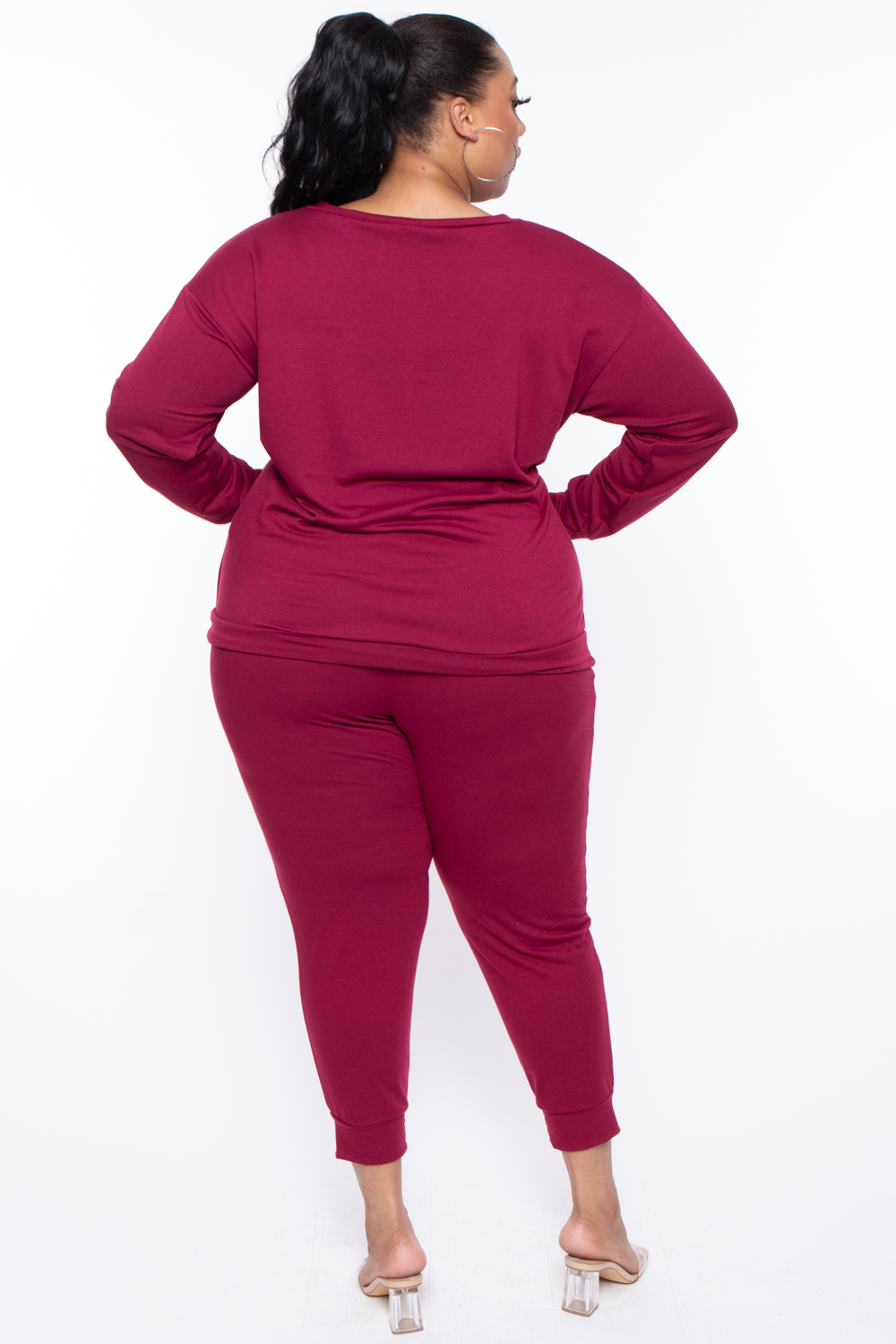 Curvy Sense Sweaters & Cardigans Plus Size Essential Sweatshirt Pullover - Burgundy