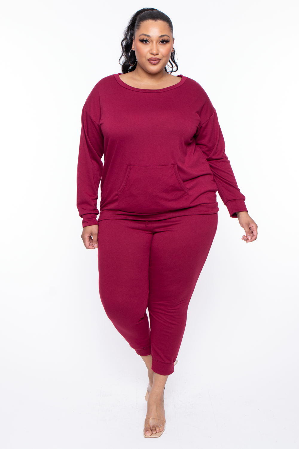 Curvy Sense Sweaters & Cardigans Plus Size Essential Sweatshirt Pullover - Burgundy