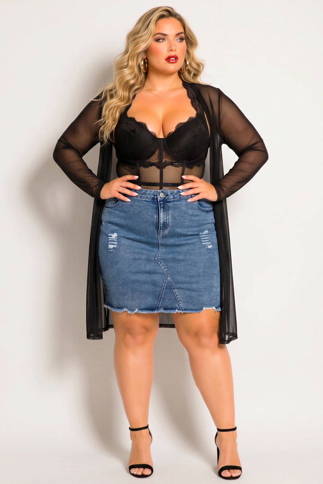 JULIA Sweaters & Cardigans Plus Size Everly Mesh Cardigan - Black
