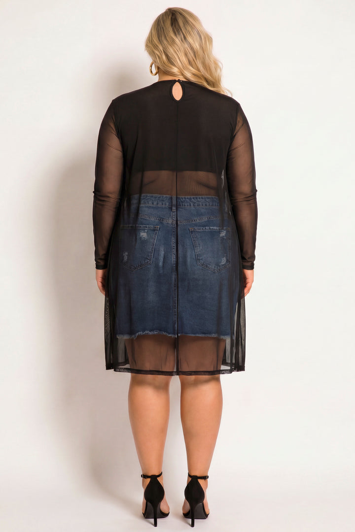 JULIA Sweaters & Cardigans Plus Size Everly Mesh Cardigan - Black