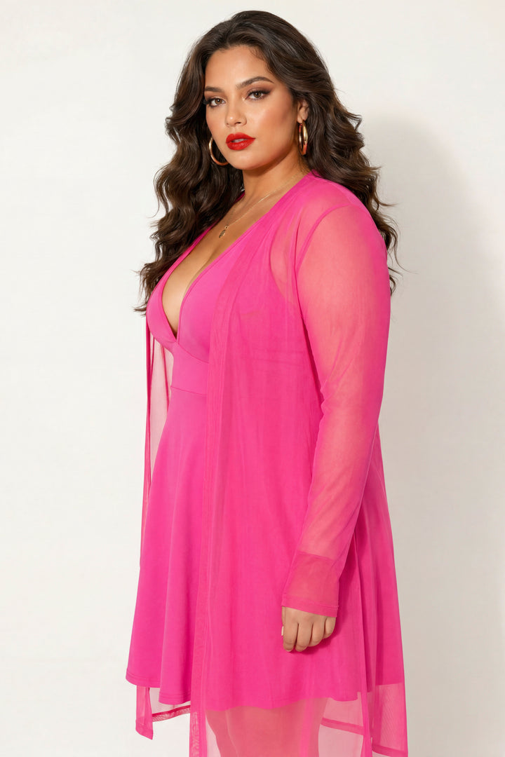 JULIA Sweaters & Cardigans Plus Size Everly Mesh Cardigan - Fuschia