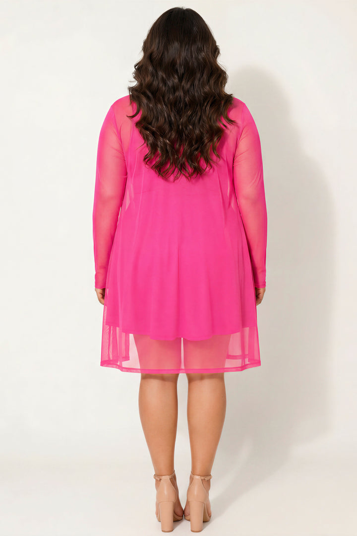 JULIA Sweaters & Cardigans Plus Size Everly Mesh Cardigan - Fuschia