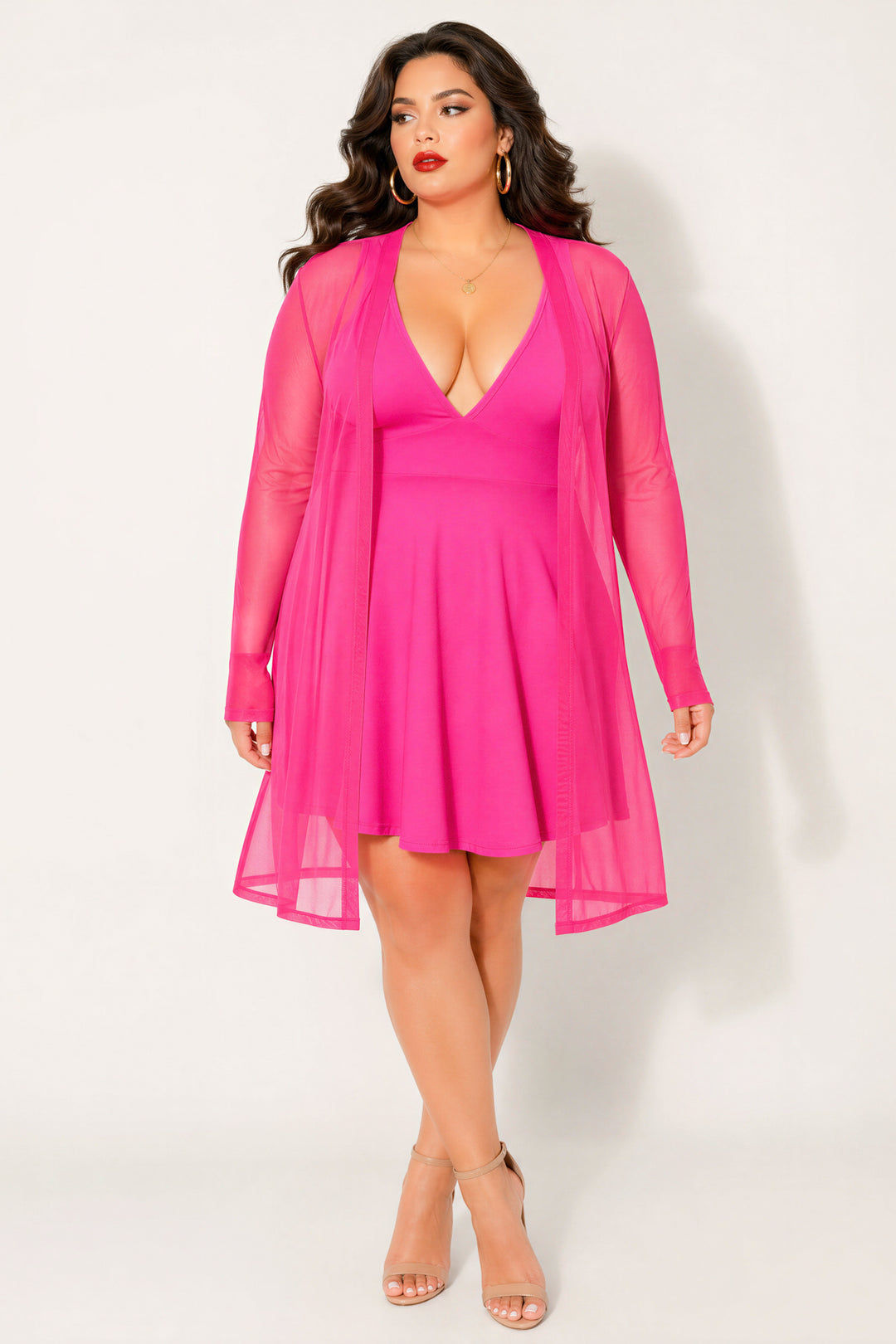 JULIA Sweaters & Cardigans Plus Size Everly Mesh Cardigan - Fuschia