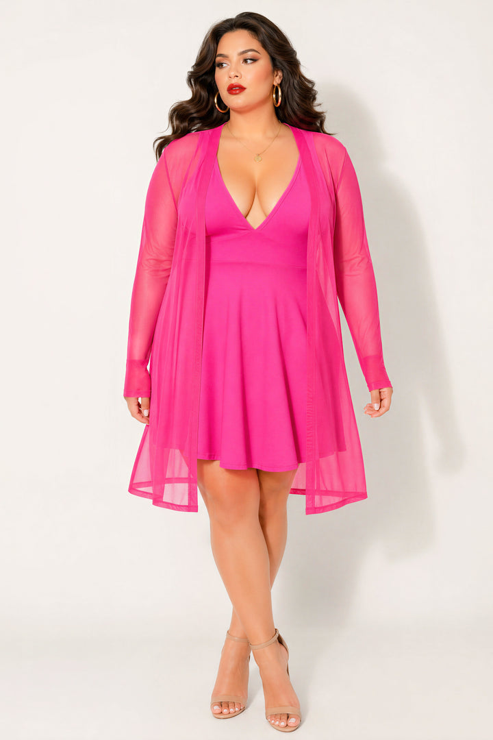 JULIA Sweaters & Cardigans Plus Size Everly Mesh Cardigan - Fuschia