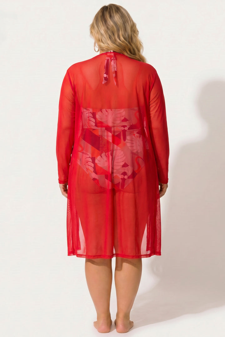 JULIA Sweaters & Cardigans Plus Size Everly Mesh Cardigan - Red
