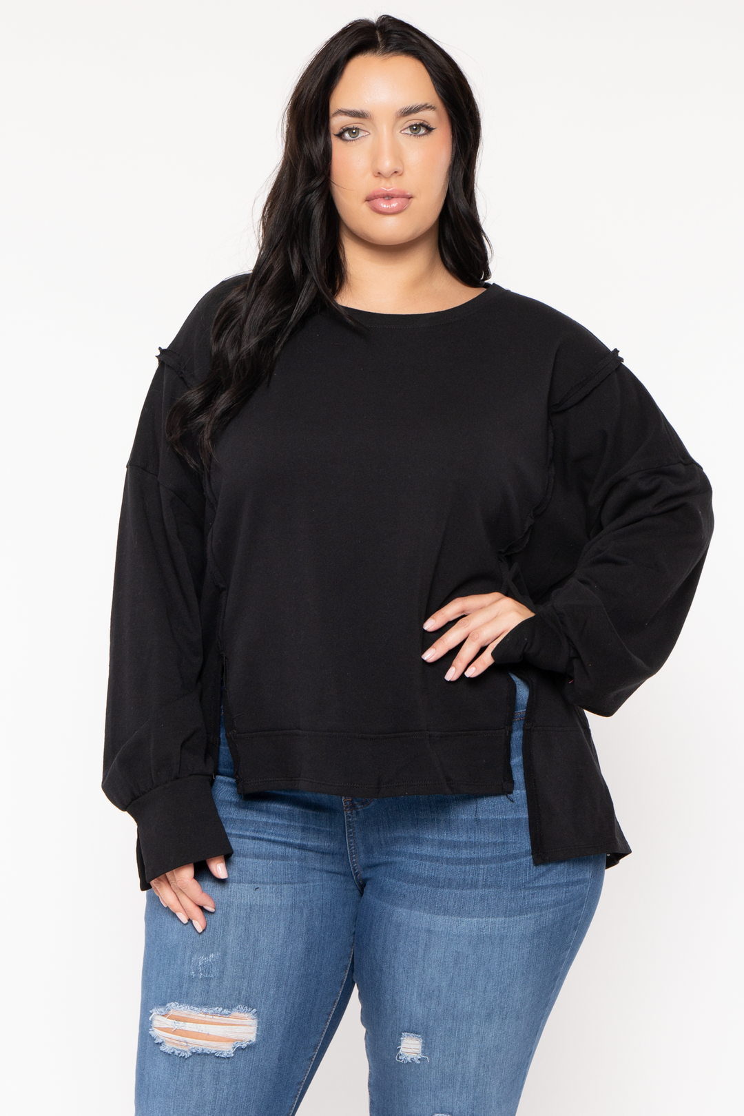 CULTURE CODE Sweaters & Cardigans Plus Size Exposed Seam Sweater  - Black