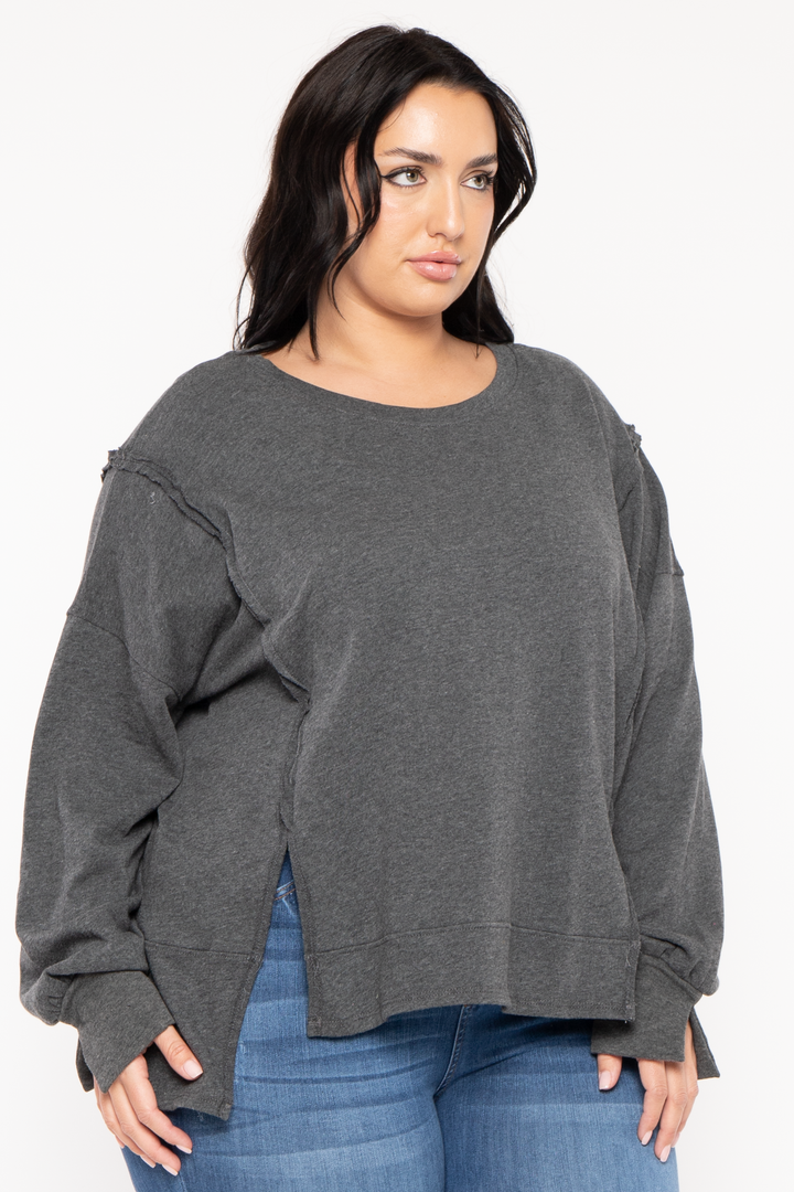 CULTURE CODE Sweaters & Cardigans Plus Size Exposed Seam Sweater  - Charcoal