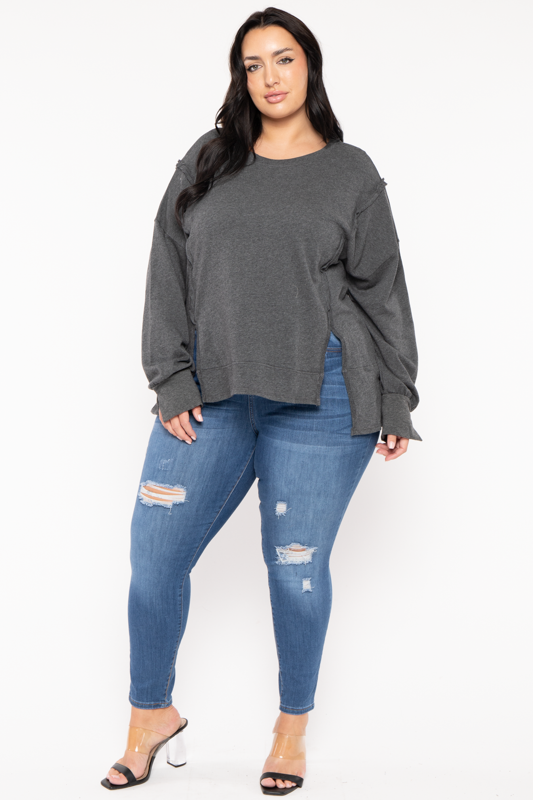 CULTURE CODE Sweaters & Cardigans Plus Size Exposed Seam Sweater  - Charcoal