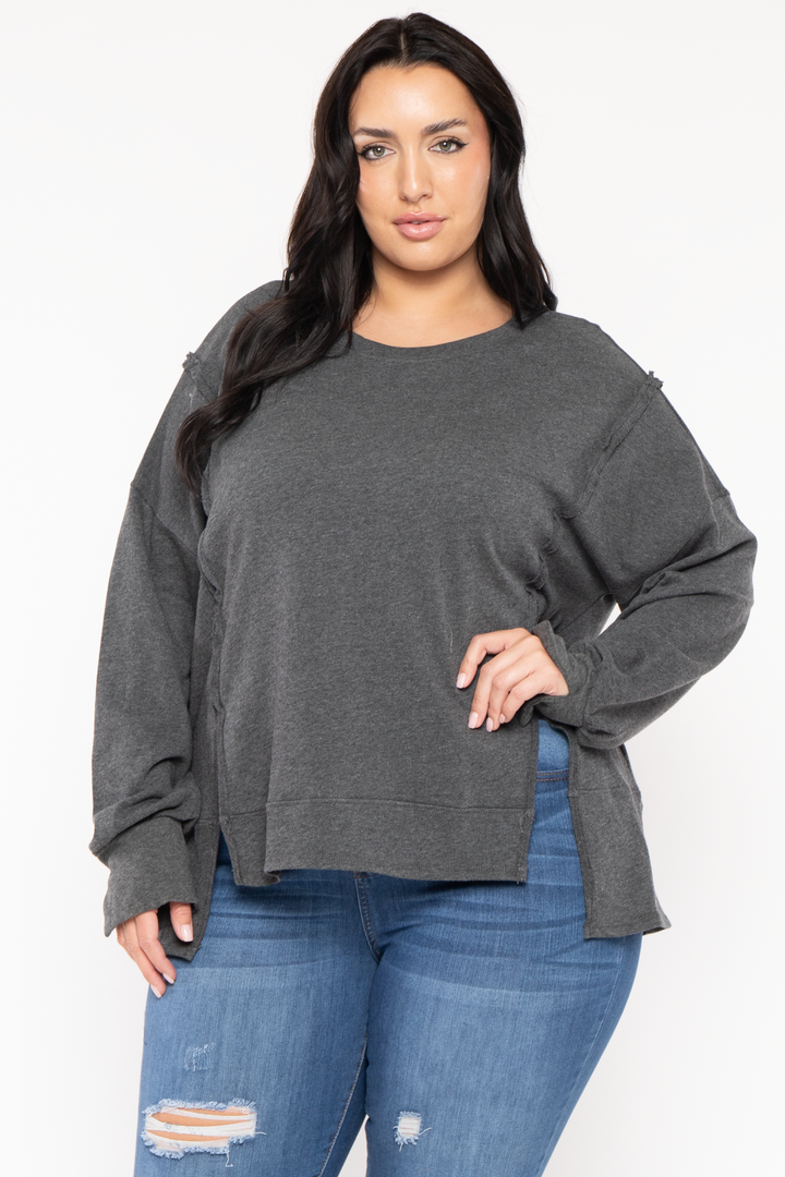 CULTURE CODE Sweaters & Cardigans Plus Size Exposed Seam Sweater  - Charcoal