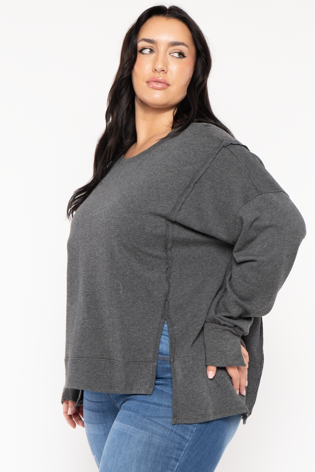 CULTURE CODE Sweaters & Cardigans Plus Size Exposed Seam Sweater  - Charcoal