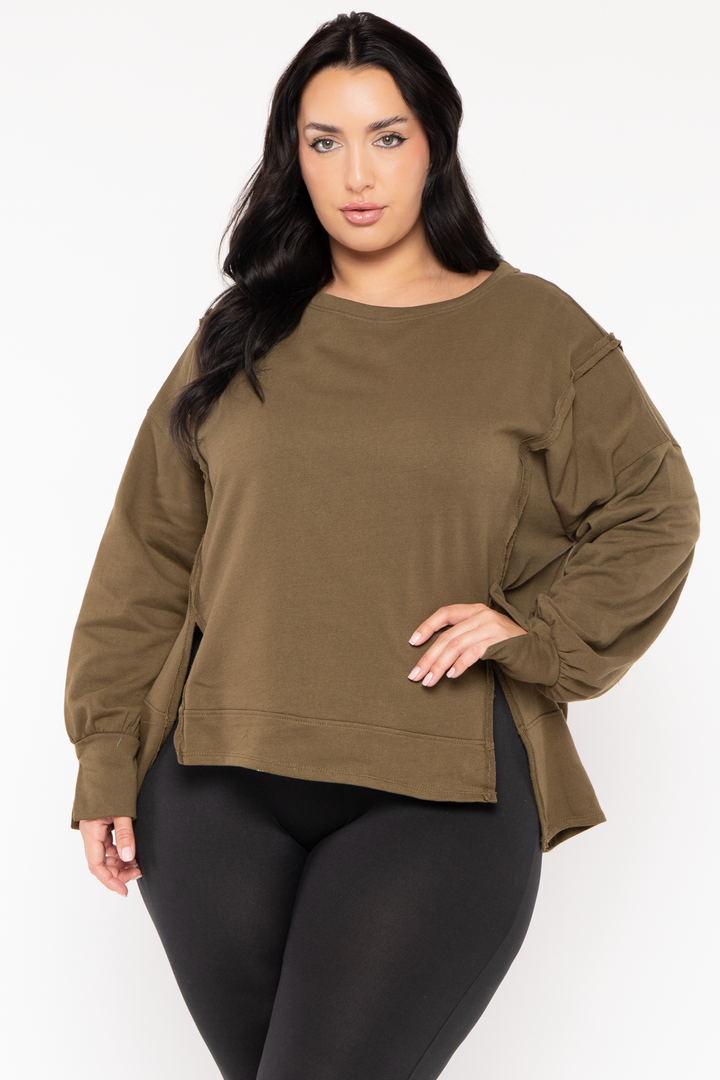 CULTURE CODE Sweaters & Cardigans Plus Size Exposed Seam Sweater  - Olive