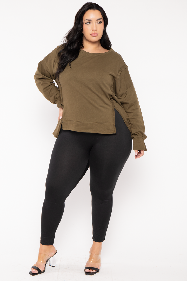 CULTURE CODE Sweaters & Cardigans Plus Size Exposed Seam Sweater  - Olive