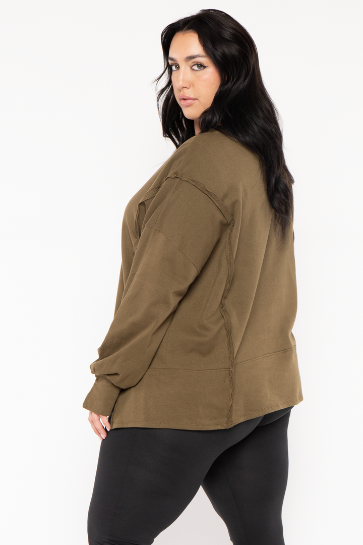 CULTURE CODE Sweaters & Cardigans Plus Size Exposed Seam Sweater  - Olive