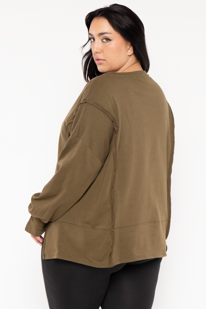 CULTURE CODE Sweaters & Cardigans Plus Size Exposed Seam Sweater  - Olive