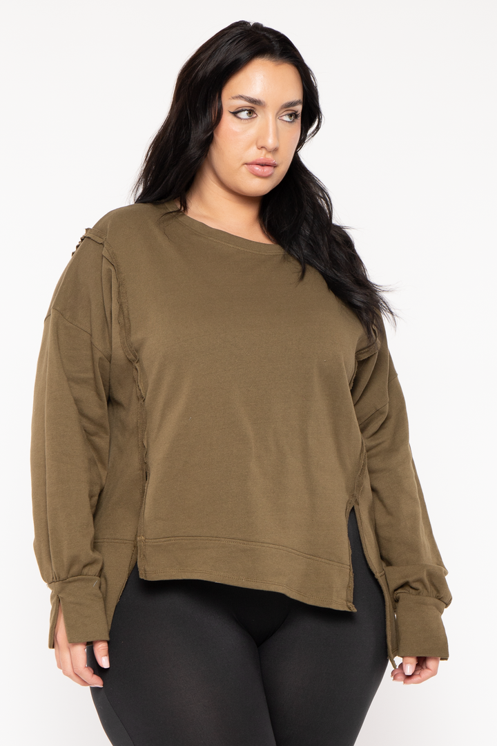 CULTURE CODE Sweaters & Cardigans Plus Size Exposed Seam Sweater  - Olive