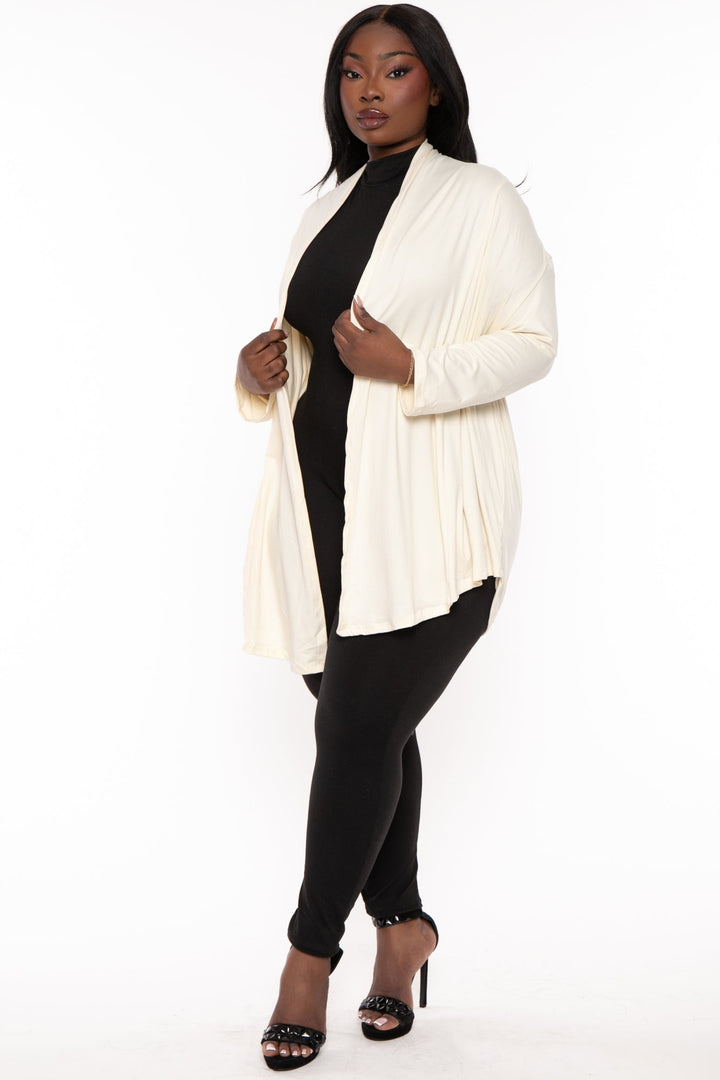 Ambiance Sweaters & Cardigans Plus Size Gayle Drape  Cardigan - Ivory