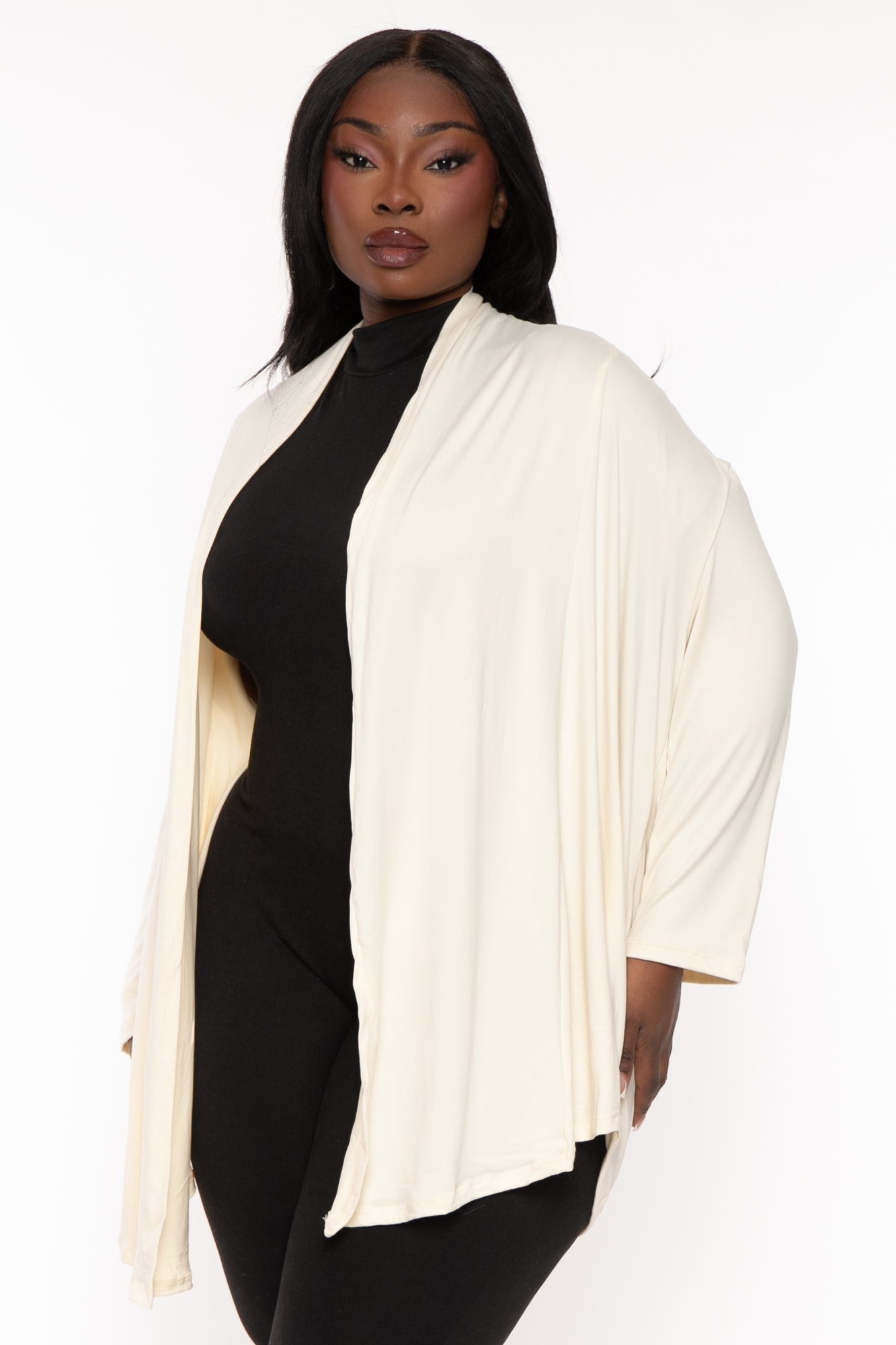 Plus Size Gayle Drape Cardigan - Ivory – Curvy Sense