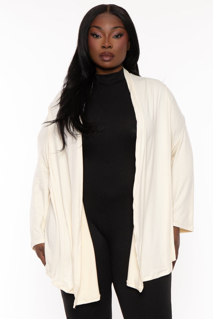 Ambiance Sweaters & Cardigans 1X / Ivory Plus Size Gayle Drape  Cardigan - Ivory