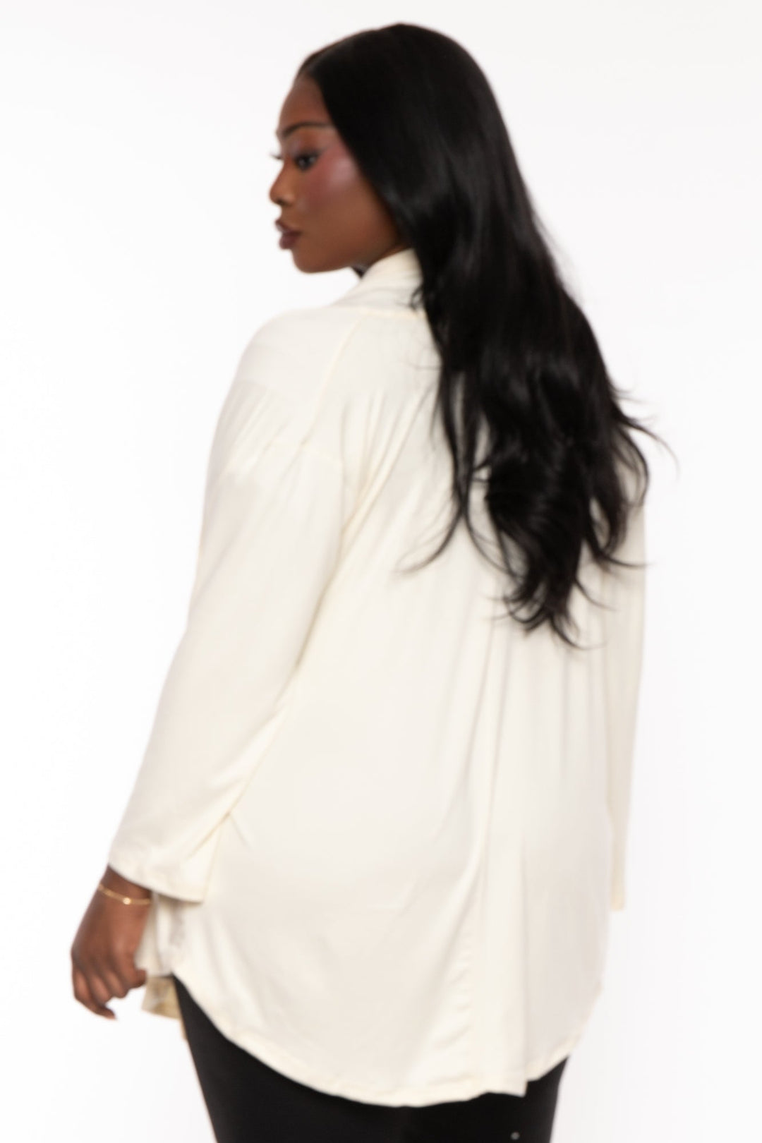 Ambiance Sweaters & Cardigans Plus Size Gayle Drape  Cardigan - Ivory