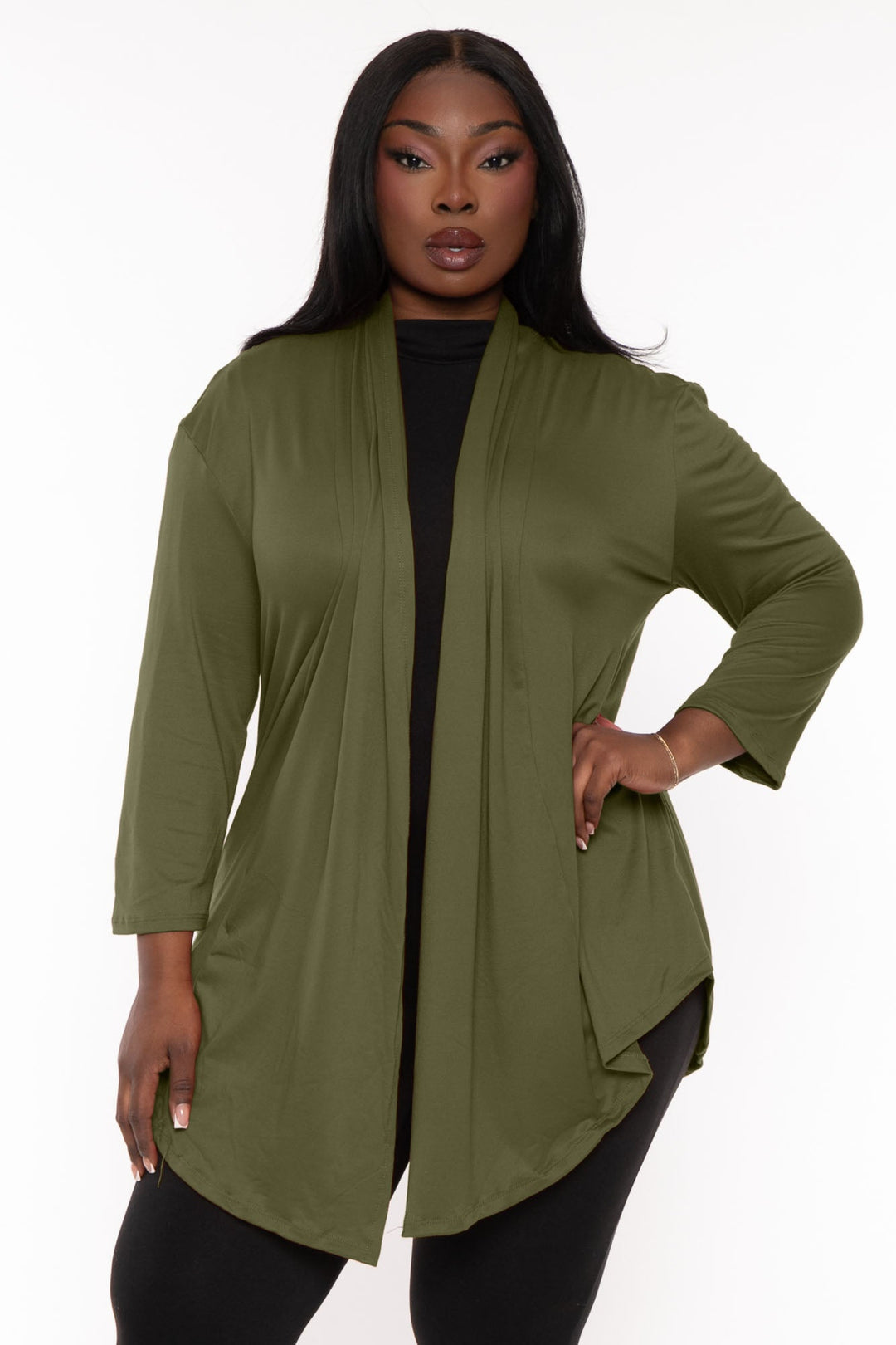 CULTURE CODE Sweaters & Cardigans Plus Size Gayle Drape  Cardigan - Olive