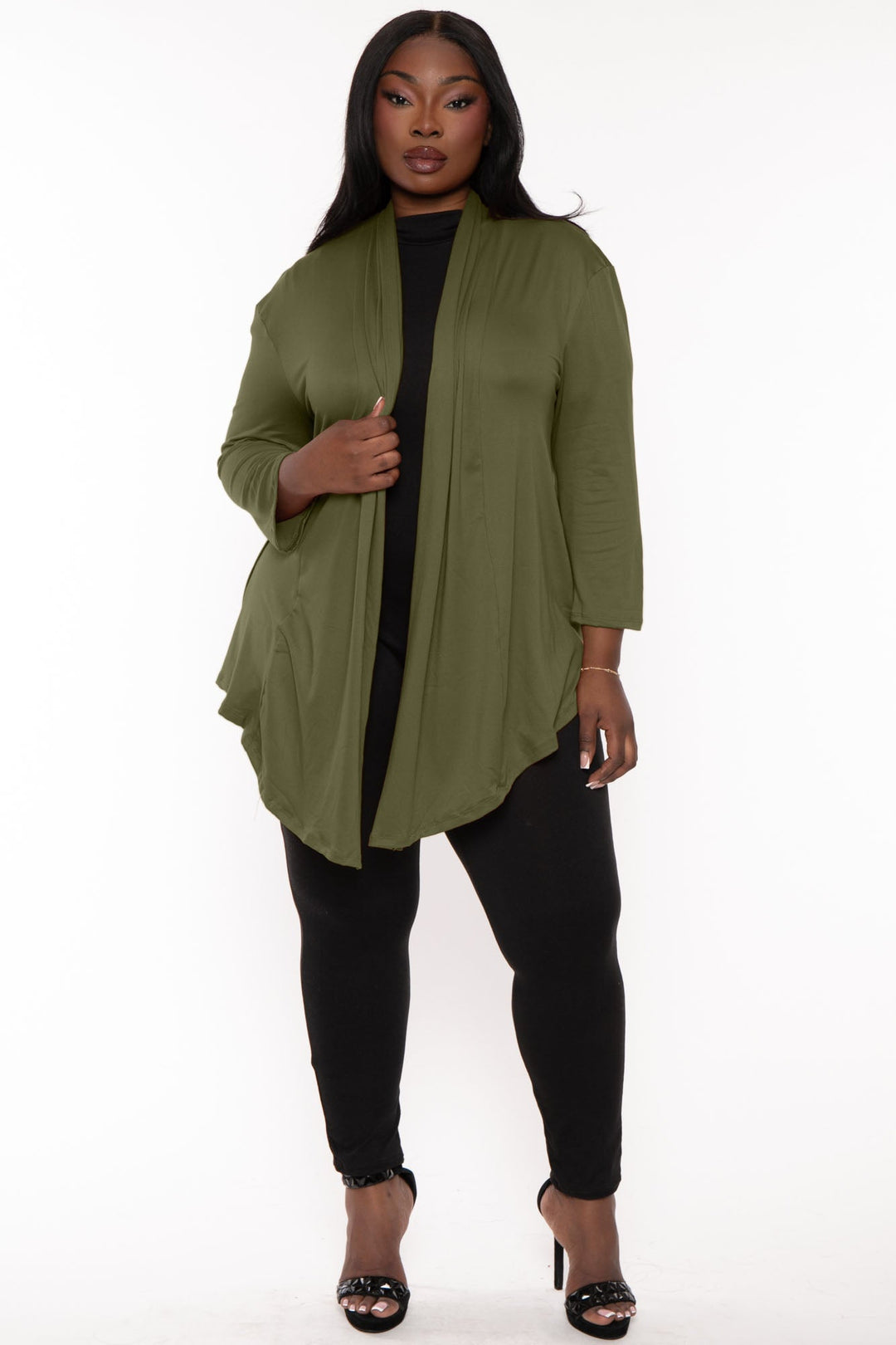 CULTURE CODE Sweaters & Cardigans Plus Size Gayle Drape  Cardigan - Olive