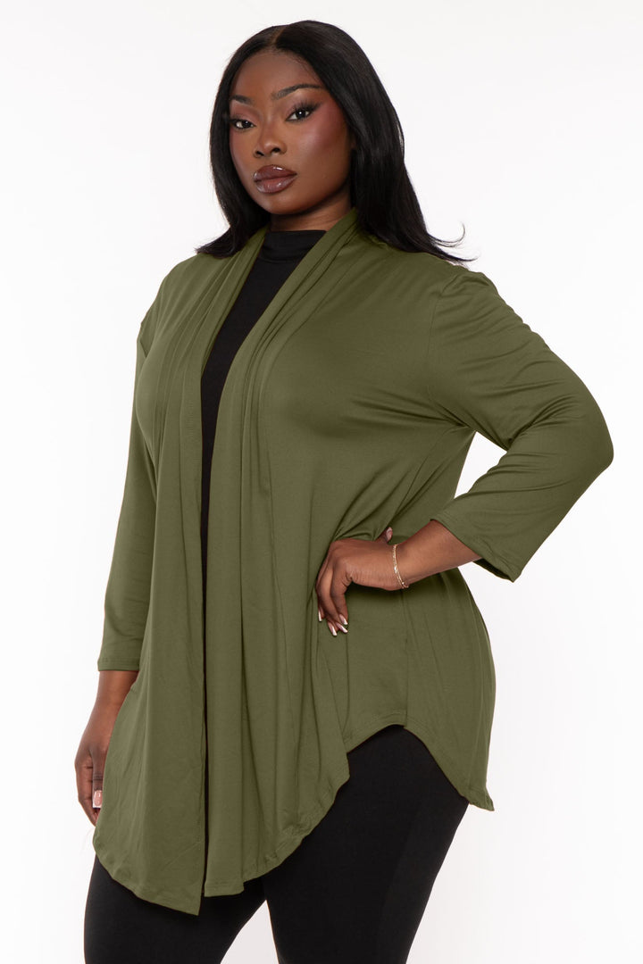 CULTURE CODE Sweaters & Cardigans Plus Size Gayle Drape  Cardigan - Olive