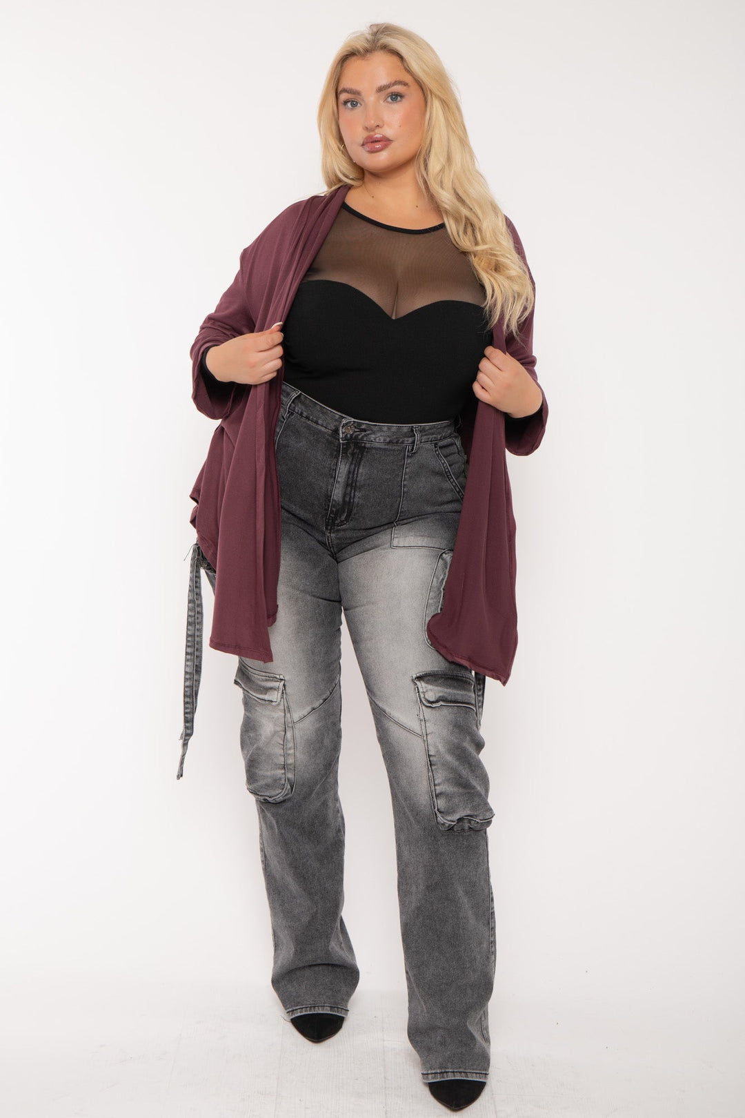 CULTURE CODE Sweaters & Cardigans Plus Size Gayle Drape  Cardigan - Plum